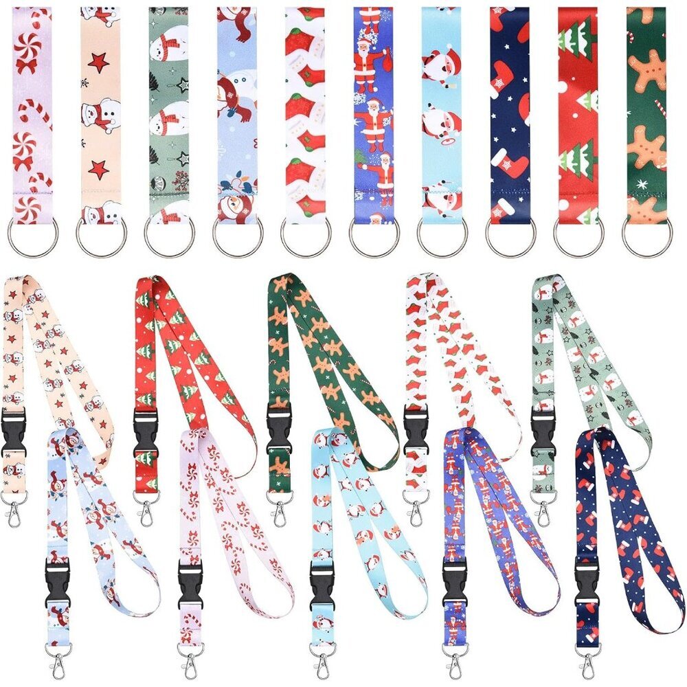Durable 20-Piece Christmas Lanyards Set - Perfect for ID Tags & Holiday Gifts